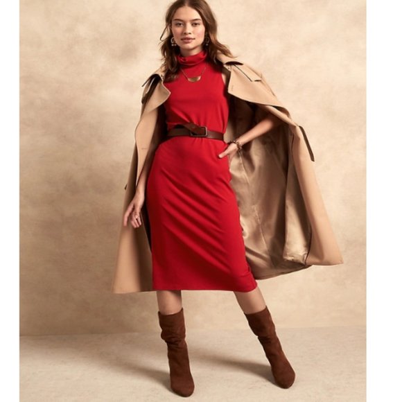 NWT Banana Republic Ribbed Mock-Neck Midi Dress SP 4/6 Black F173 - Picture 2 of 5